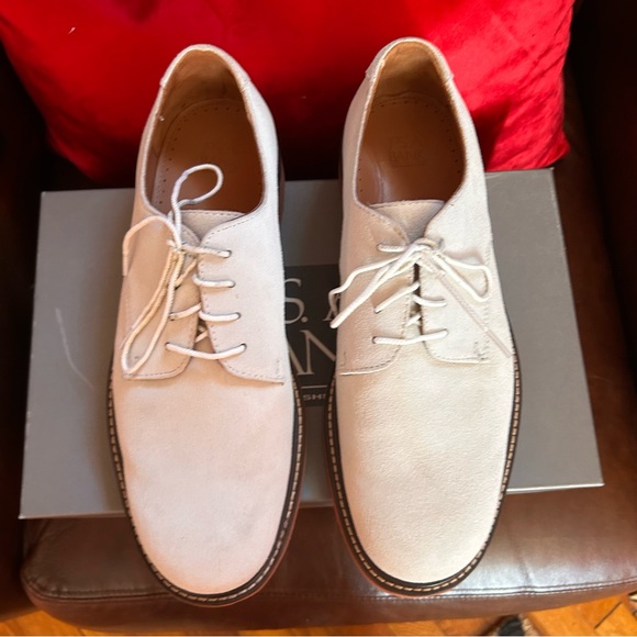 Men’s Joseph A Banks suede lace oxfords white worn 1 x for wedding size 10 w/box - Picture 1 of 11